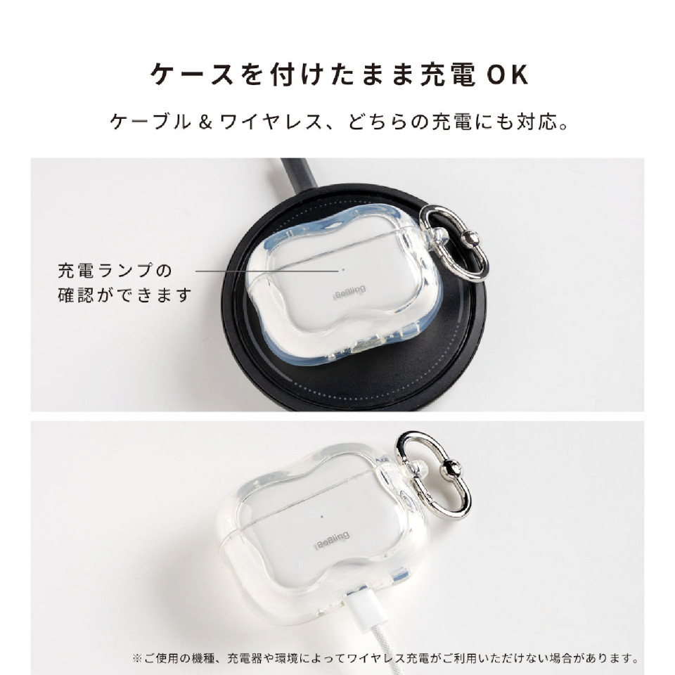 ケーブル＆ワイヤレス、どちらの充電にも対応。※ご使用の機種、充電器や環境によってワイヤレス充電がご利用いただけない場合があります。