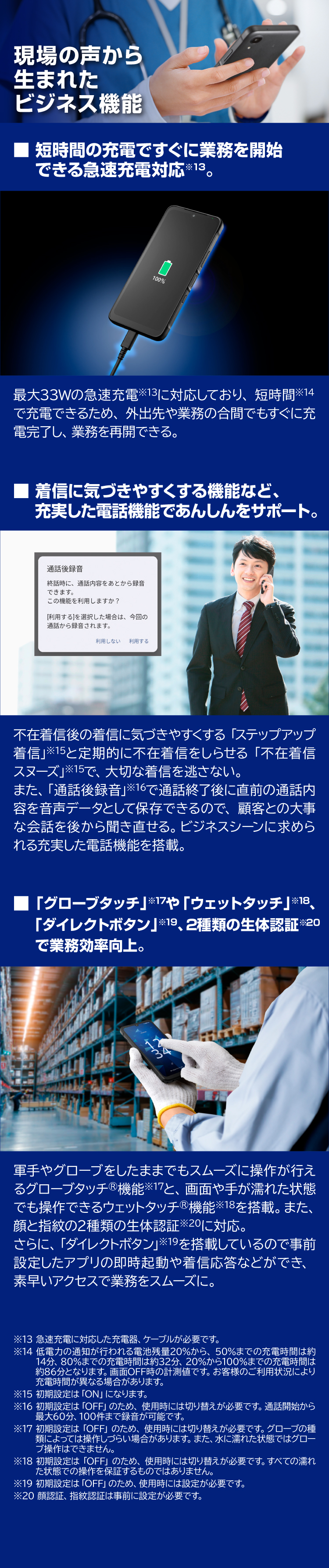 DIGNO® SX5 製品特長 現場の声から生まれたビジネス機能