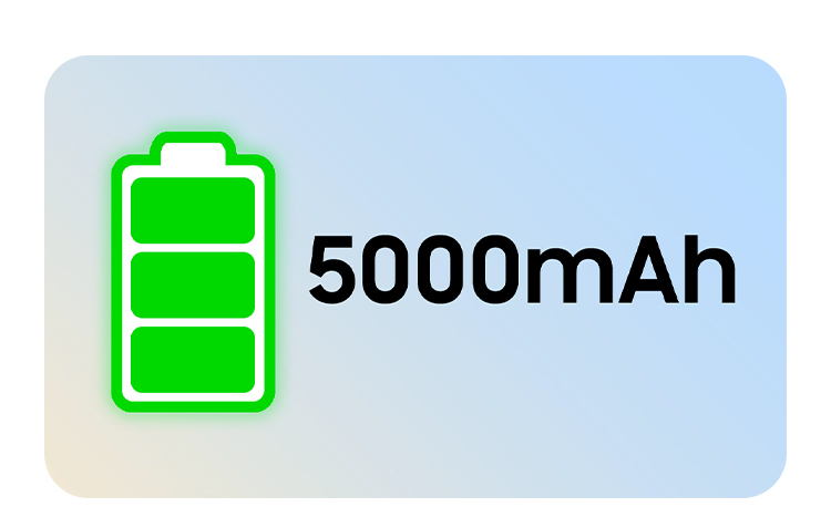 短時間でしっかり充電、お出かけ中も心配バイバイバッテリー。5000mAhの大容量バッテリーで仕事が忙しい平日からイベント盛りだくさんの休日まで、安心の電池持ち。